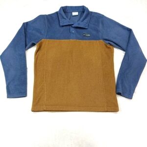 COLUMBIA MEN'S BROWN AND BLUE FLATTOP RIDGE HALF SNAP PULLOVER FLEECE SIZE SMALL